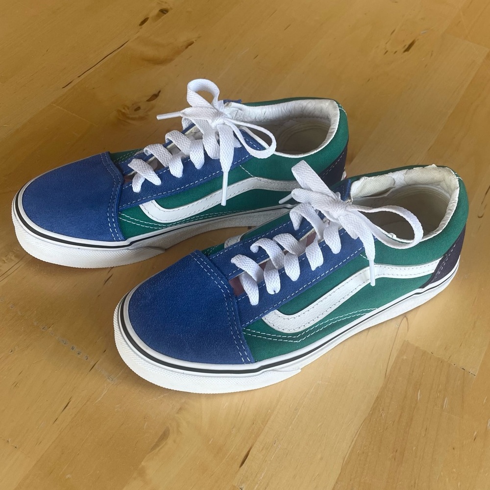 Old Skool Vans Blue and Green Kids Sneakers - Size 2